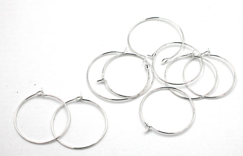 earring hoops, silver plated brass, 25 x 25mm, 20 pieces, silver earrings, ear ring hoops, hoop ear ring,